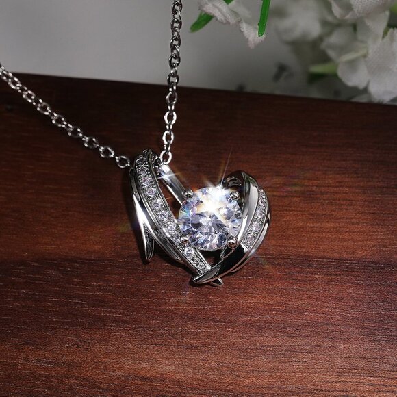 🌸Hollow 925 Sterling Silver Plated CZ Heart Necklace for Women, MARR9004 - Picture 4 of 8